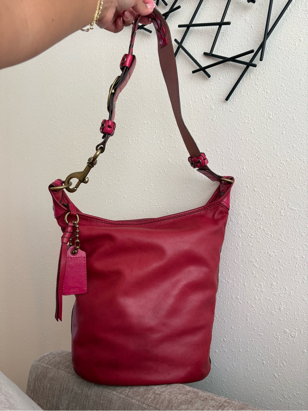 RARE Vintage Coach Bleecker Legacy XL Leather Duffle Bucket Bag Berry Tattersal